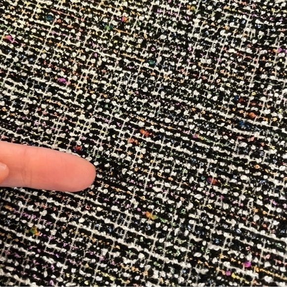 ANN TAYLOR LOFT Outlet Black White Rainbow Tweed Peplum Open Front Blazer Jacket - Picture 12 of 13